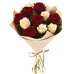Фото товара 11 червоно-кремових троянд в Коломиї
