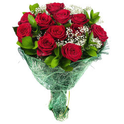 Фото товара 11 червоних троянд із зеленню в Коломиї