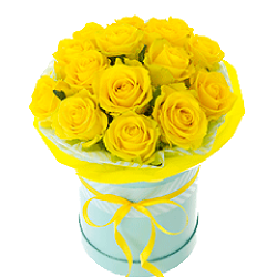 Фото товара 21 жовта троянда в капелюшній коробці в Коломиї