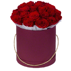 Фото товара 21 червона троянда в капелюшній коробці в Коломиї