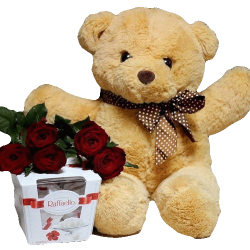 Фото товара Ведмедик з цукерками та букет троянд в Коломиї