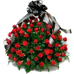 Фото товара 100 багряних троянд "Полум'я" в кошику в Коломиї